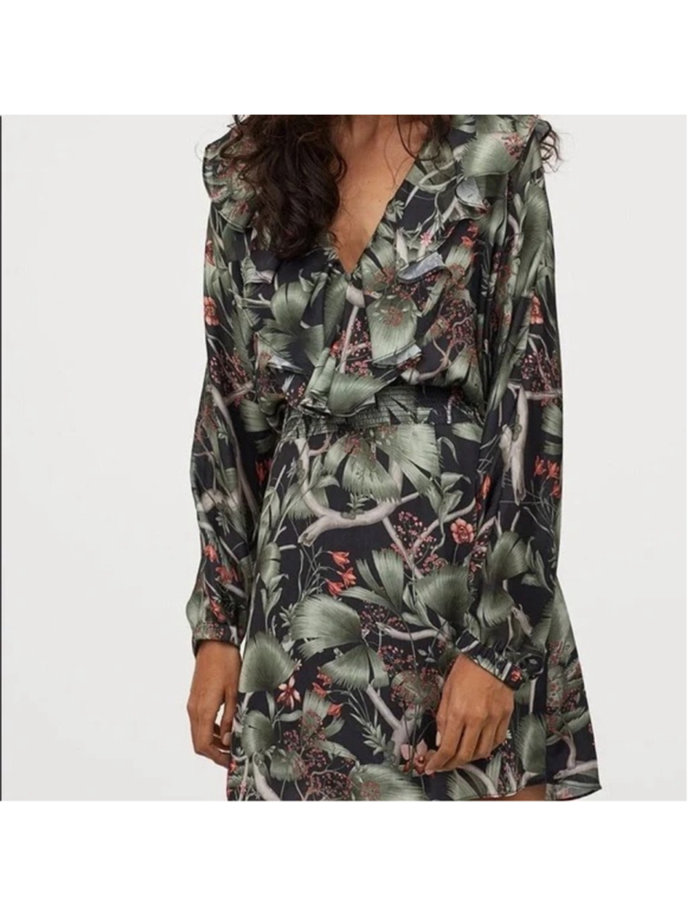 H&M Johanna Ortiz Floral Dress Long Sleeve Smocked Waist Large